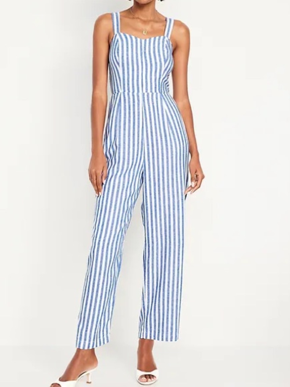 Old Navy Linen Blue & White Striped  Sleeveless Jumpsuit